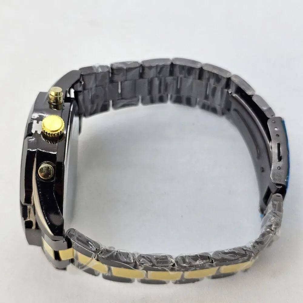 46MM Men's Watch Black Case Black Dial Date‎ Indicator Black Gold Bracelet 8